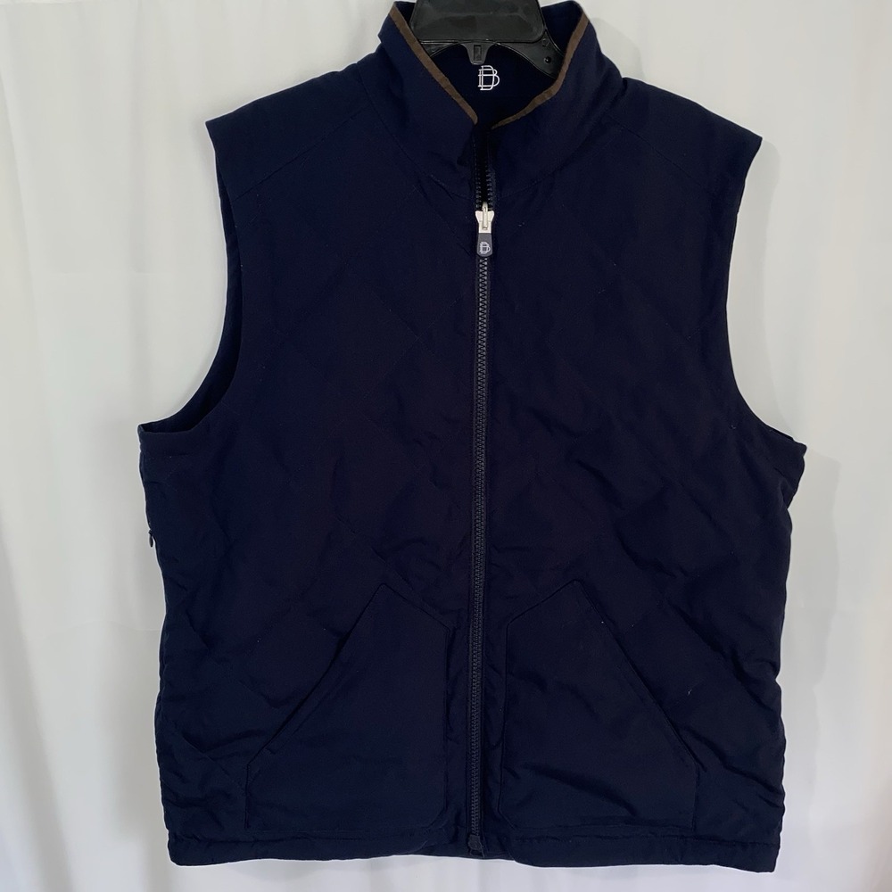 B Draddy Quilted Puffer Vest XL Blue Full Zip Goose Down Reversible Golf Jacket